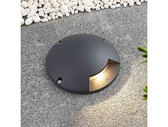 Lindby LED-Bodenstrahler Cormac, 1-flammig, Ø 21 cm, IP67 Cormac, schwarz, Aluminium, Modern
