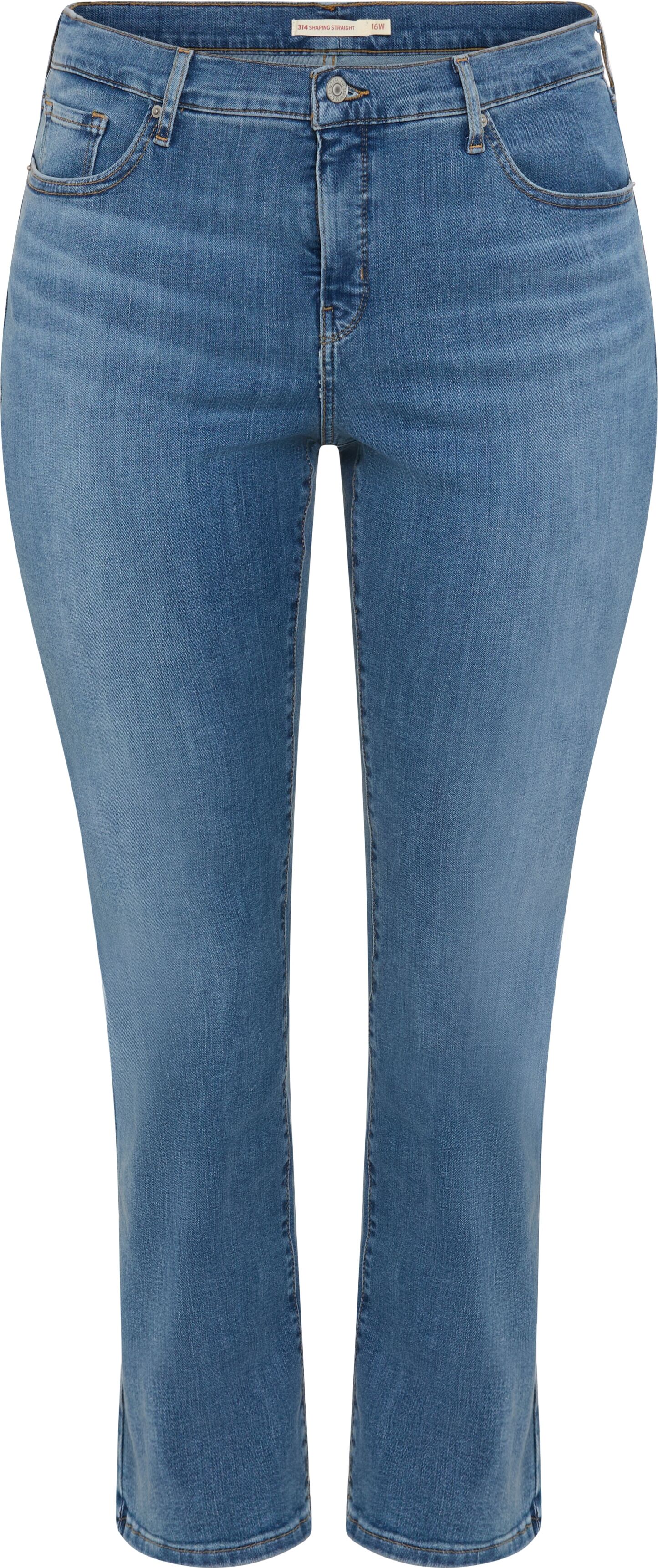 Straight-Jeans LEVI'S PLUS "314 Shaping Straight", Damen, Gr. 16 (48), Länge 30, smudged line, Denim/Jeans, Obermaterial: 80% Baumwolle, 14% Polyester, 6% Elasthan, lang, Jeans Straight-Jeans, in Baumwoll-Stretch smudged line 16 (48), Länge 30
