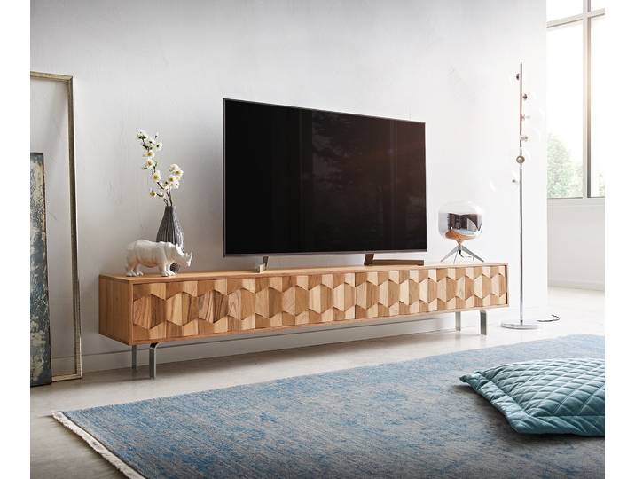 Lowboard Fevo 220 cm Akazie Natur 4 Türen L-Fuß, Fernsehtische