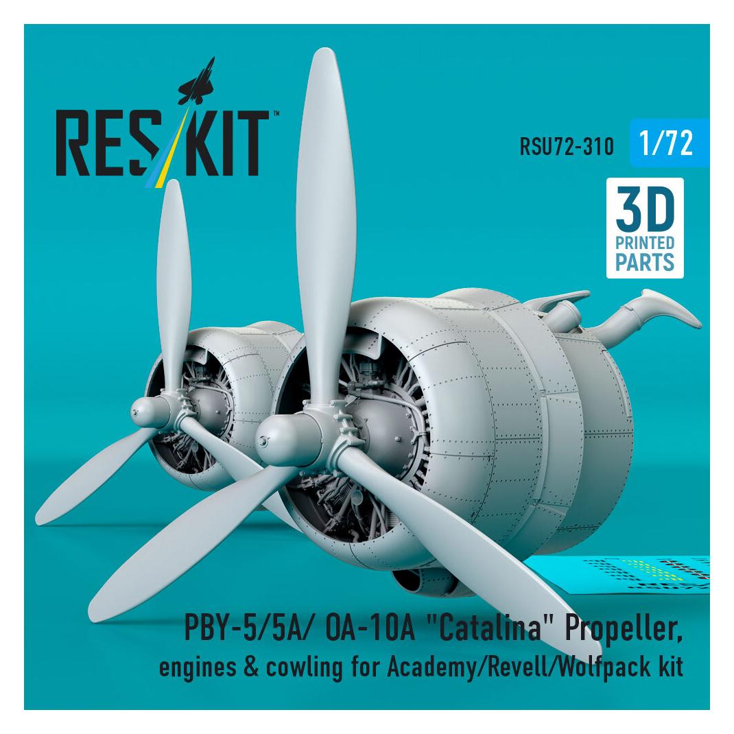 ResKit PBY-5/5A/ OA-10A Catalina Propeller, engines & cowling for Academy/Revell/Wolfpack kit (3D printed) (RSU72-0310)