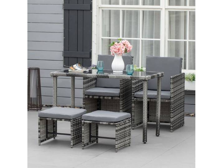 Salon De Jardin 4 Places Gris Ensemble Repas FloraGrace Pour Jardin Et Veranda Encastrable Avec Coussins 120x60x75cm