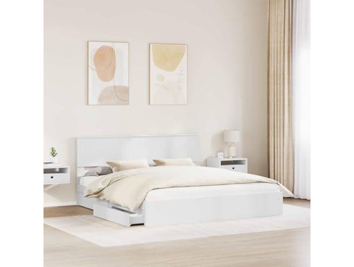 SKTQYQO Bett mit Stauraum, weiß, 180 x 200 cm, mehrschichtiges Holz Super King, Holzrahmen, integrierte Schubladen, einfach zu montieren