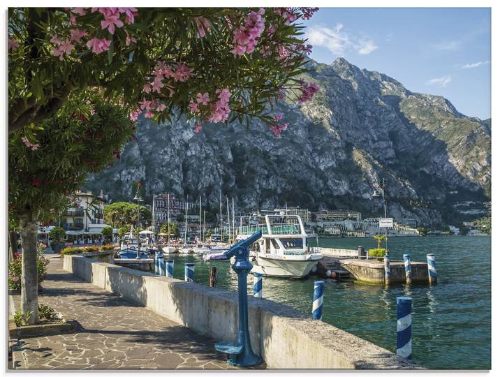 Glasbild ARTLAND Gardasee Hafen Limone sul Garda I , blau (farbe bild(er): blau), B:80cm H:60cm, Bilder, Glasbild, in verschiedenen Grössen