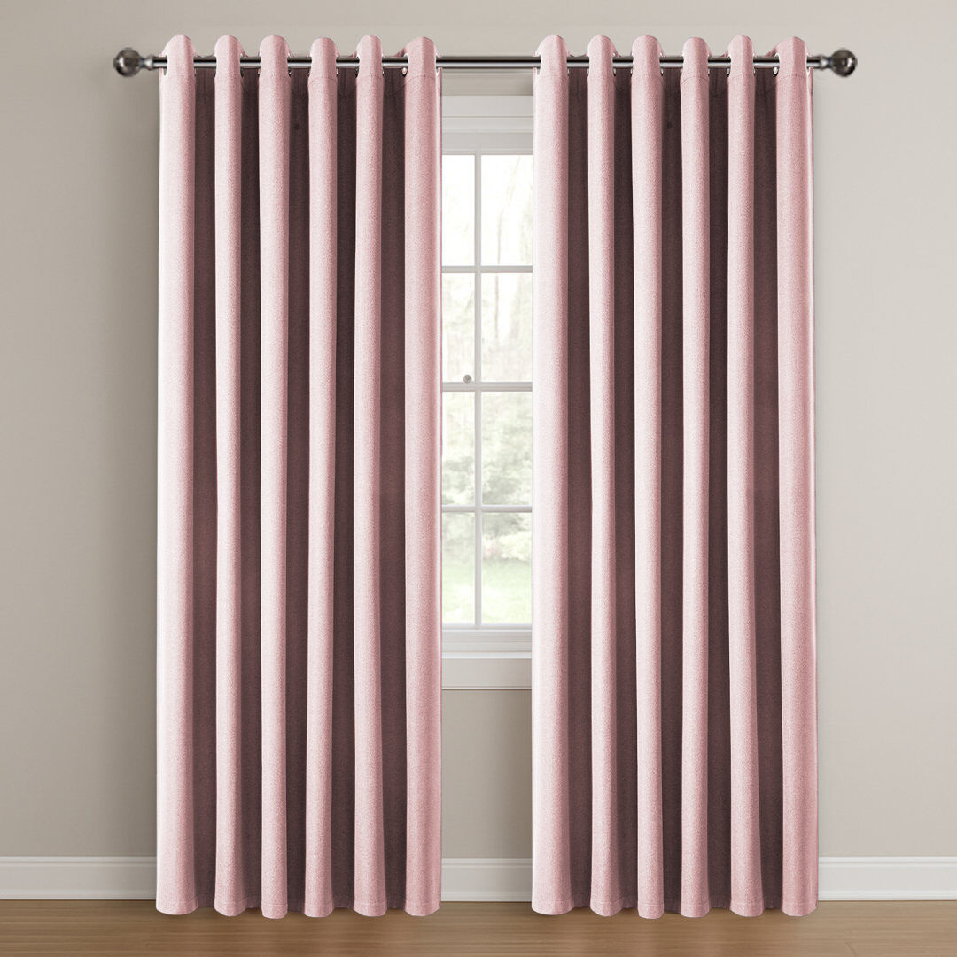 17 Stories Linen 100% Blackout Eyelet Curtain for Bedroom Blush 168cm Width x 183cm Drop