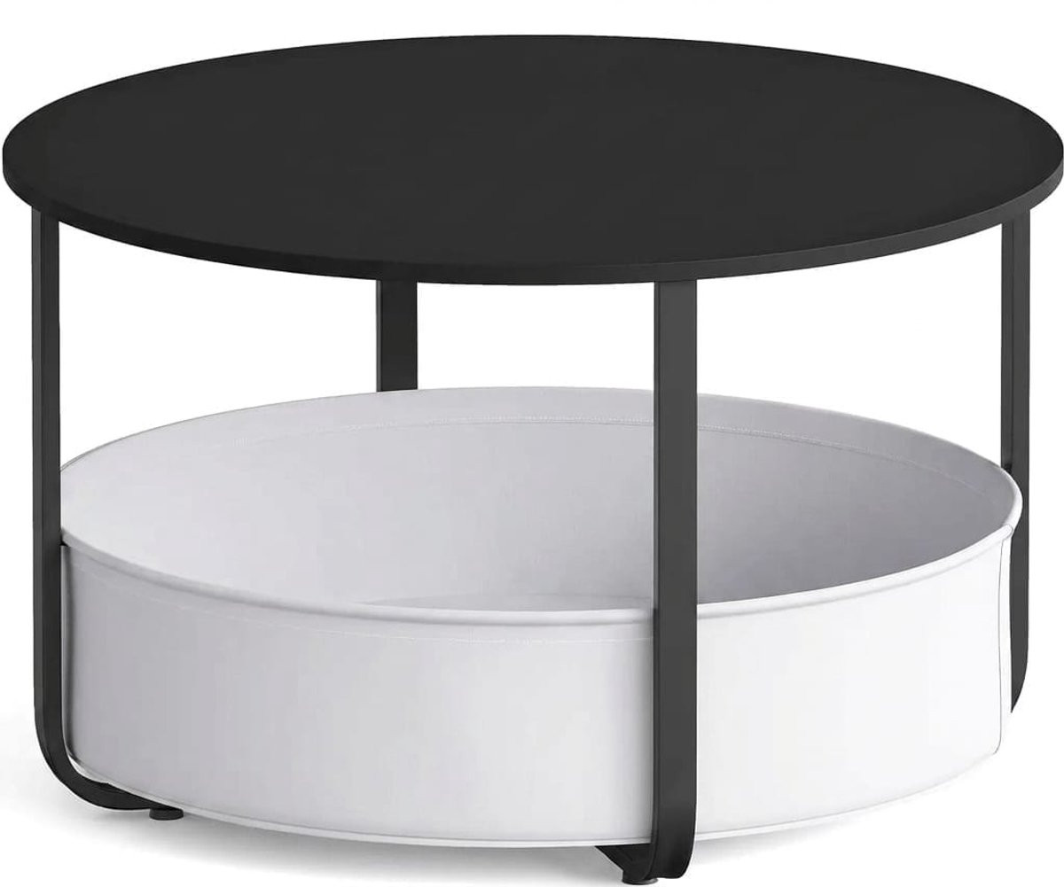 Klarven Bijzettafel met Opbergmand, Zwart en Grijs, Rond, Ø80 x H50,5 cm