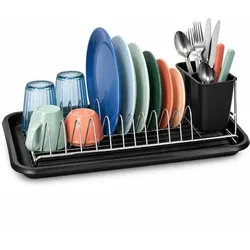 Relaxdays Abtropfgestell mit Auffangschale Schwarz,Silber
