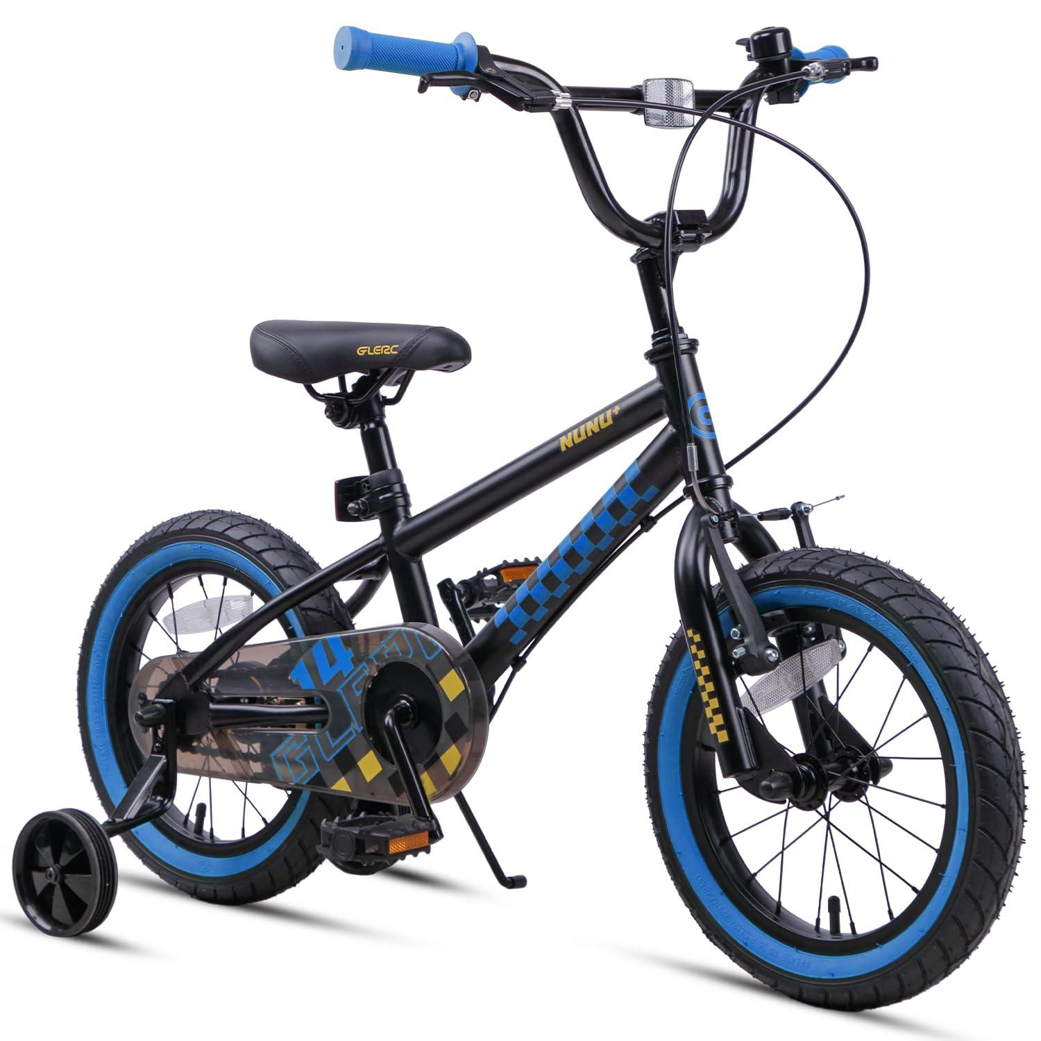 Kinderfiets 14 Zoll BMX-Design schwarz-blau mit Stützrädern