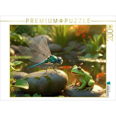 CALVENDO Puzzle Treffen am Wasser zwischen Libelle und Frosch | 2000 Teile Lege-Größe 90x67cm Foto-Puzzle für glückliche Stunden