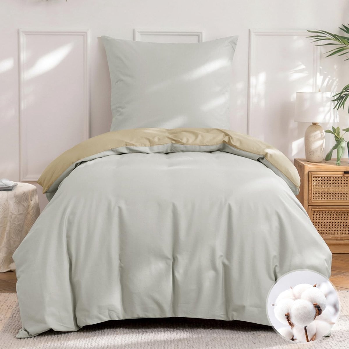 Omgoods Katoenen Bedlinnen Set Khaki Beige 155 x 220 cm