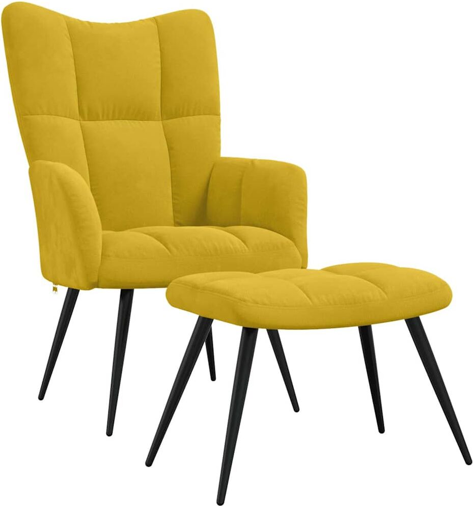 vidaXL Fauteuil relax avec tabouret en velours jaune moutarde