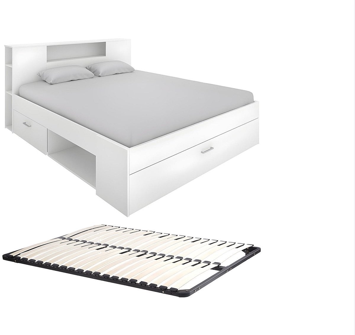 Vente-unique Bedframe wit met laden, 140 x 190 cm