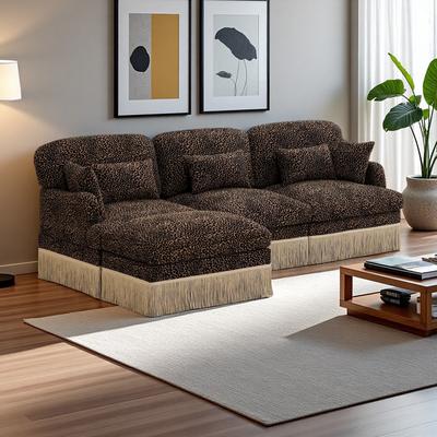 Chenille Leopard Print Modular Sectional Sofa with Delicate Tassel Edge, Ergonomic Design, and Easy Assembly