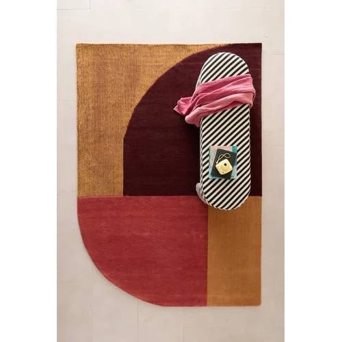 Studio LIVIT laagpolig wollen grafisch vloerkleed Alain - burgundy/rood/terra - 290 x 200 cm