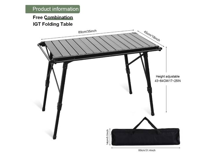 Table pliante de Camping IGT en bois, Portable et légère, pour barbecue, Grill, amovible, pour pique-nique en plein air, pêche, Camping