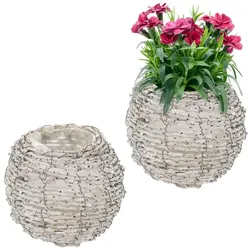 Relaxdays Runder Blumentopf im 2er Set Weiß,Hellbraun