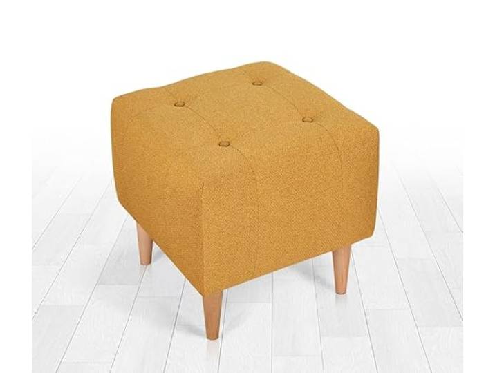 Atelier Del Sofa Bohème-Pouf, gelber Samt & Baumwolle, 43 x 43 x 43 cm 6 cm orthopädischer Schaumstoffkern, Holzbeine Stilvolles Accessoire für Hotels & Südwest-Einrichtungen