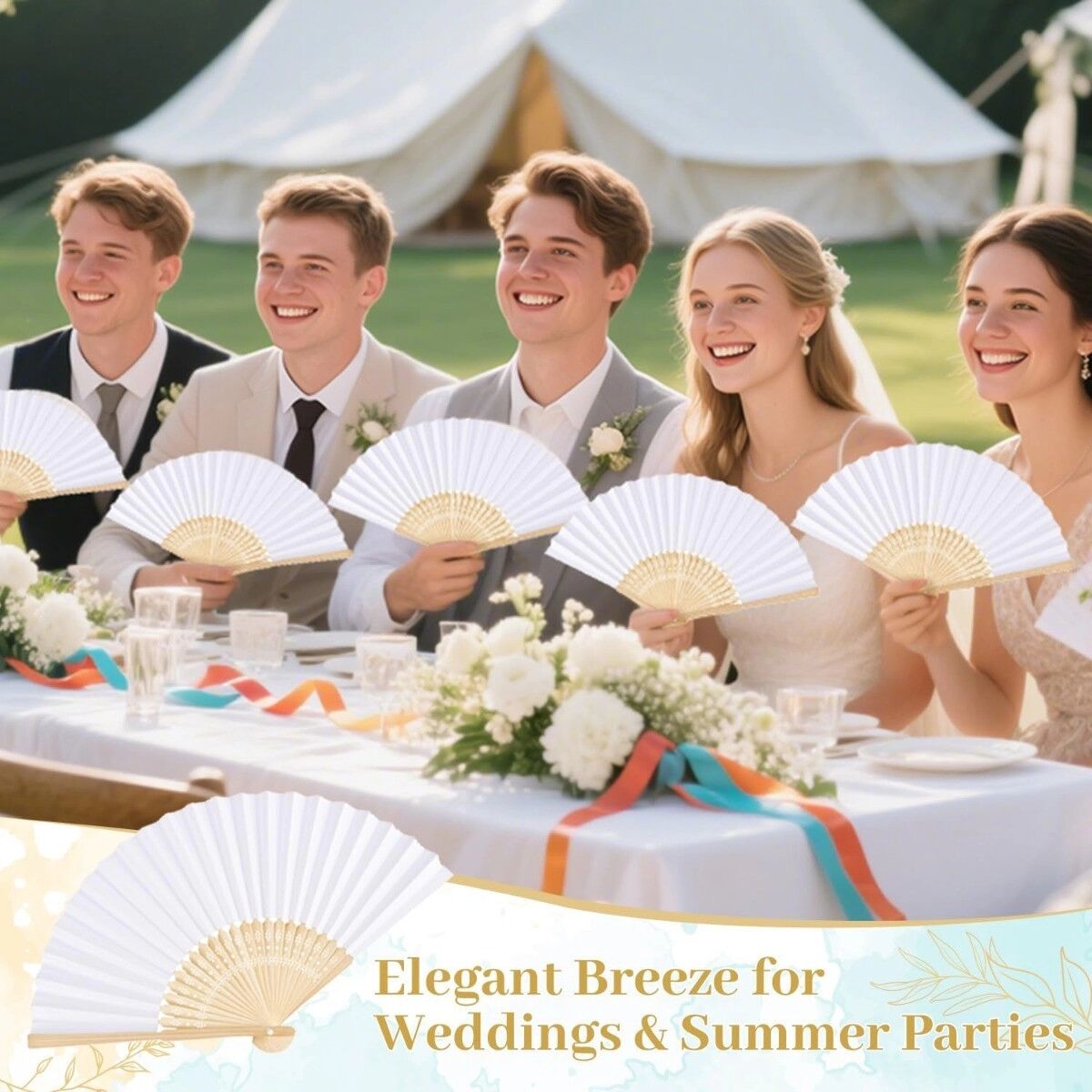 INF Éventails pliables en bambou et papier - Lot de 10, faces blanches vierges pour impression DIY, cadeaux rétro portables
