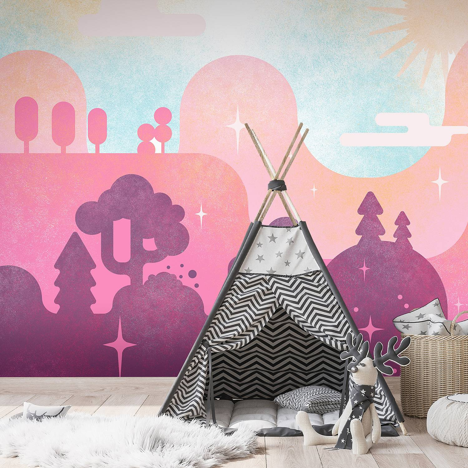 home24 Vlies-fotobehang Candy Land Abstract Multicolour Pink 300 cm