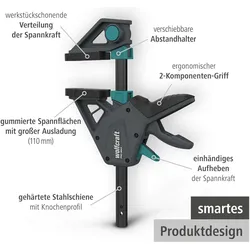 wolfcraft, Schraubstock + Zwinge, Zwei Einhand-Klemmen Pro Max (450 mm)