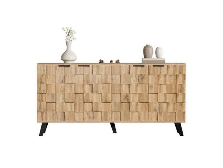 VLIVRA Buffet de salon avec 4 portes pour chambre et salle à manger - panneaux de particules - 160 5x35 5x78 cm - naturel