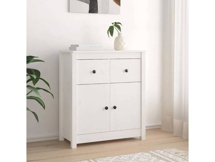 Buffet classique - Commode salon - EVORA - pour rangement - blanc 70x35x80 cm bois massif de pin&1_5856