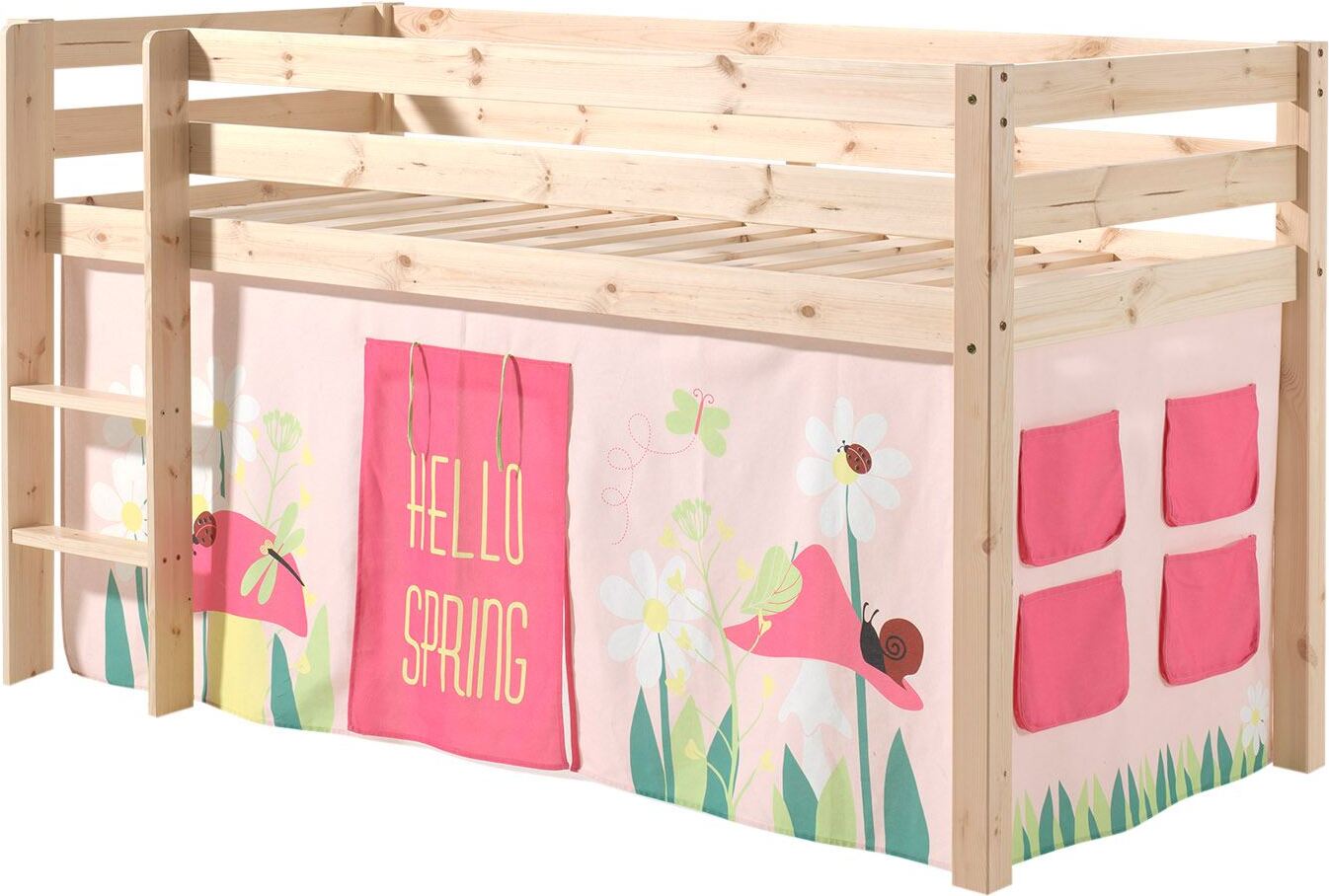 Kinderbett Karolina 210x114x106 Massivholz Natur Textilset Spring 1
