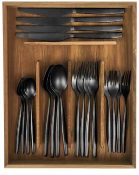 Bloomhouse 20 Piece Flatware 18/10 Stainless Steel Silverware Cutlery Utensil Set With Acacia Wood Caddy - Service for 4