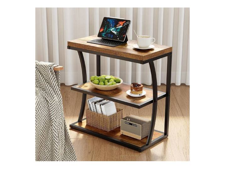LuxusKollektion Beistelltisch Beistelltisch schmal Braun Metall Holz 3 Lagen (1-St)