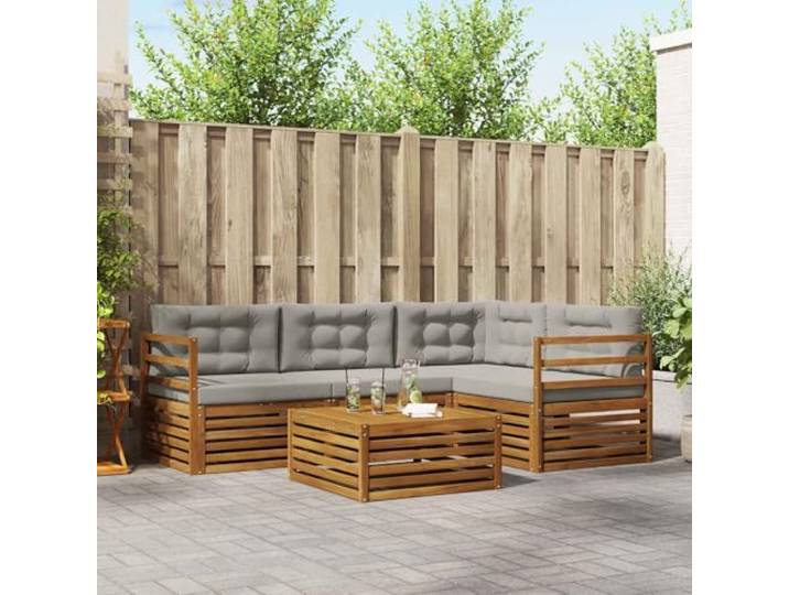 WDGJJFECNMUEHI Bambou Durable Avec coussins moelleux terrasse Brun 47 Salon de jardin 5 pcs bambou avec coussins taupe, canapé modulaire et table, ensemble extérieur résistant pour terrasse