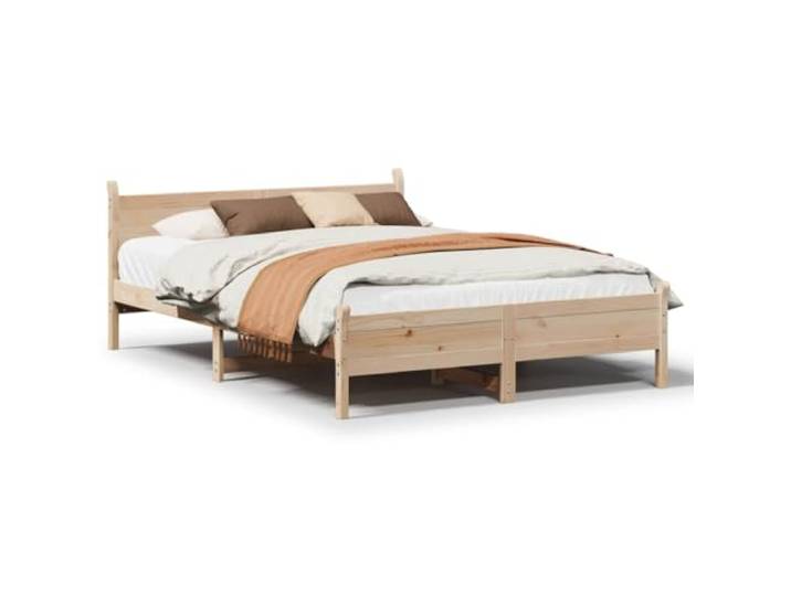 SDWEHBJ Massivholzbett 135x190 cm ohne Matratze, Kiefernholz, Natur, 199 x 140 x 72 cm, mit Lattenrost und Kopfteil