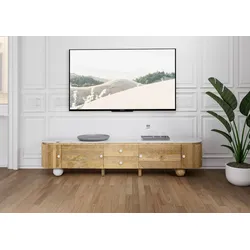 TV-Board Mango 220x40x50 natur lackiert / Marmor weiß FLORENZ #102