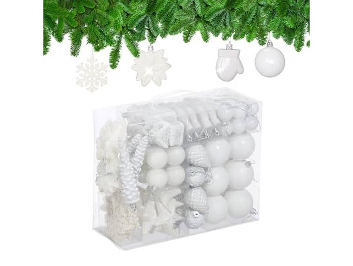 Relaxdays Boules de Noël\, Lot de 100\, en Plastique\, Paillettes\, Mates\, Brillantes\, décoration de Sapin\, Blanches