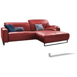 KAWOLA Sofa YORK Leder Life-line rot Recamiere rechts Fuß Metall schwarz