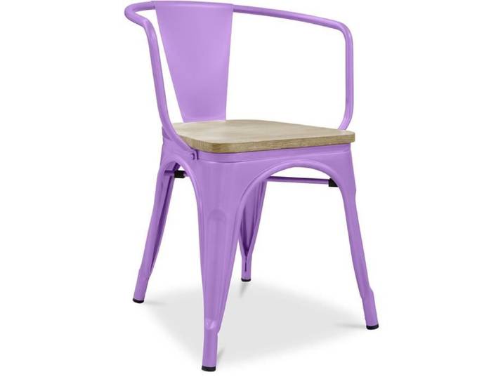 Chaise avec accoudoir Bistrot Metalix - Métal et bois clair Violet Clair