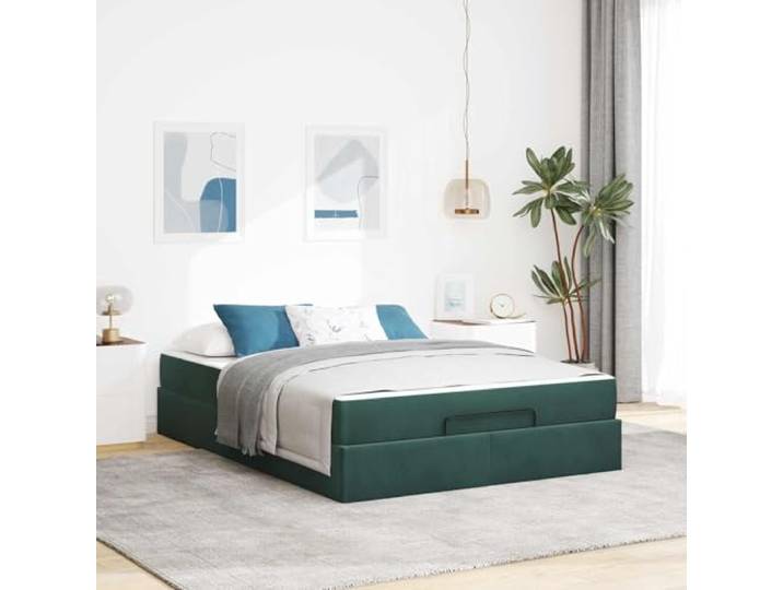 WDGJJFECNMUEHI Samt Modernes Bettgestell mit Matratze 160x200 cm Grün Bettgestell mit Matratze King Size 160x200 Samt Grün Bett mit Stauraum Lattenrost Polsterbett inklusive Matratze