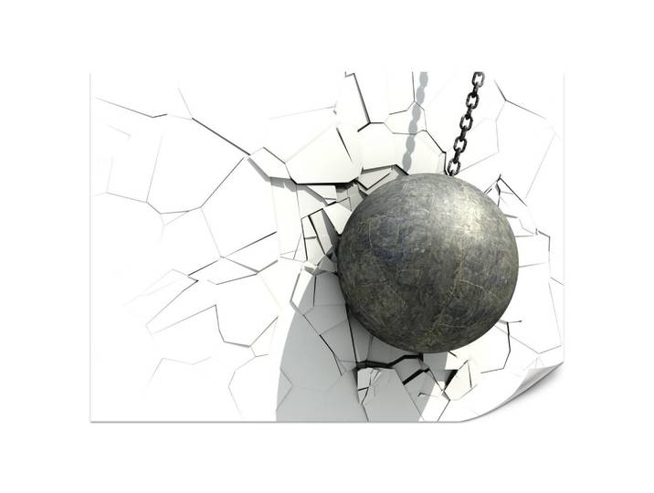 Muralo Fototapete für Büro Metallkugel Riss Weiße Wand 350x256, Weiß, Grau, Papier, Abstrakt, Rechteckig, 350x256 cm, Tapeten & Wandverkleidungen, Fototapeten