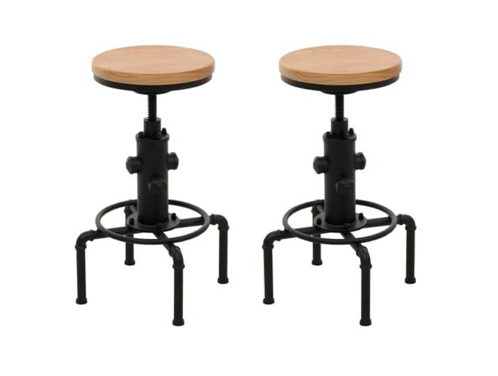 PROREGAL 2er-Set Barhocker Sitzhöhe 61-85cm Natur Barstuhl Tresenhocker höhenverstellbar drehbar Fußablage Industrial Eisen Massiv-Holz