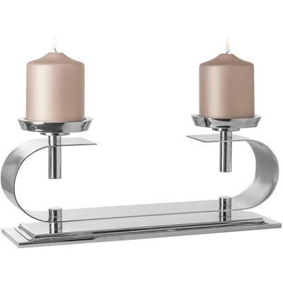 Kerzenleuchter FINK "TWINSON", silber (silberfarben), B:39cm H:15,5cm T:10cm, Aluminium, Edelstahl, Kerzenhalter, Stumpenkerzenhalter, 2-flammig, vernickelt