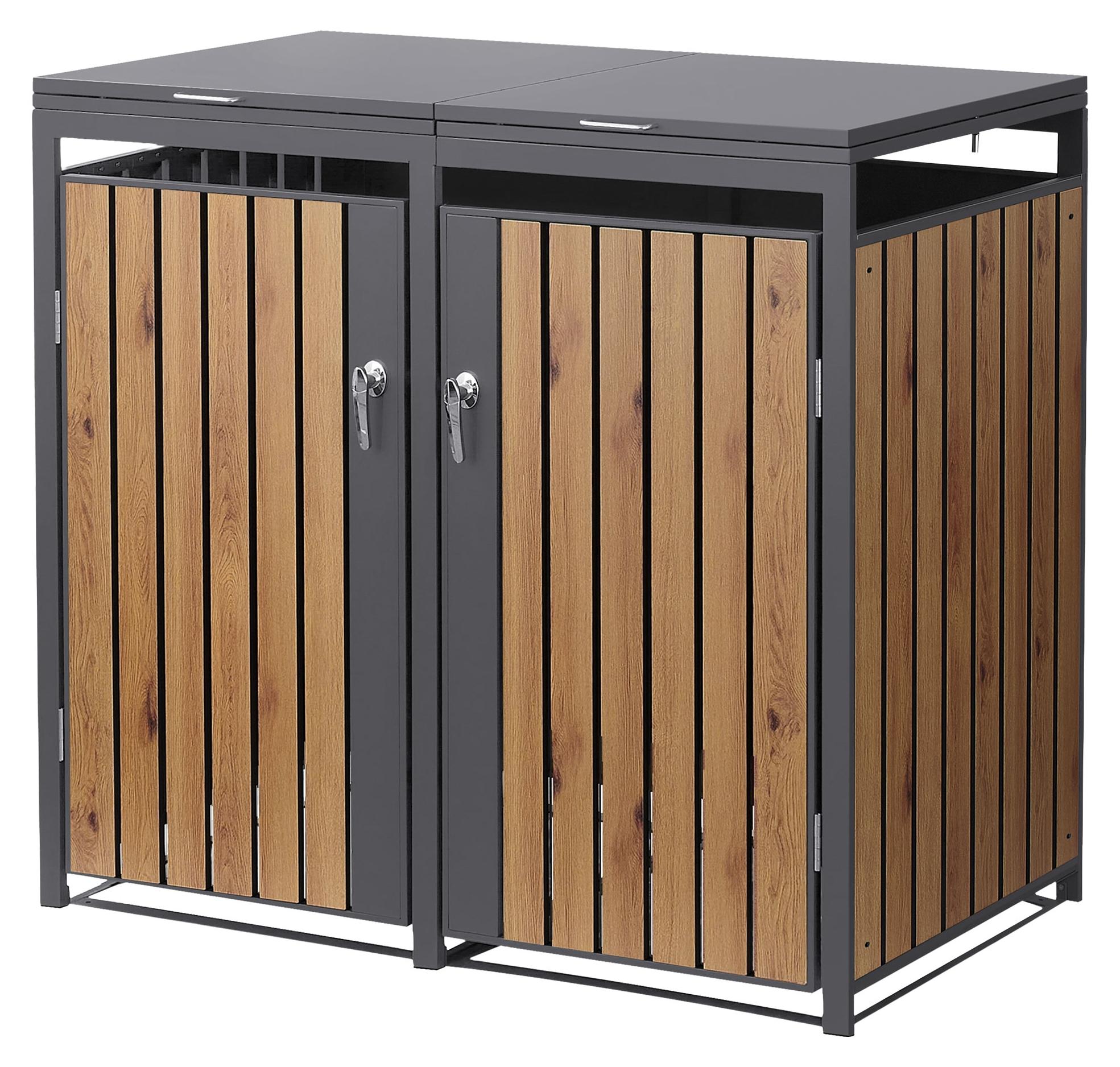 ML-Design Mülltonnenbox 2er für 2 Tonnen 240L 132x80x120 cm Anthrazit-Eichenoptik, Stahl, wetterfest/abschließbar
