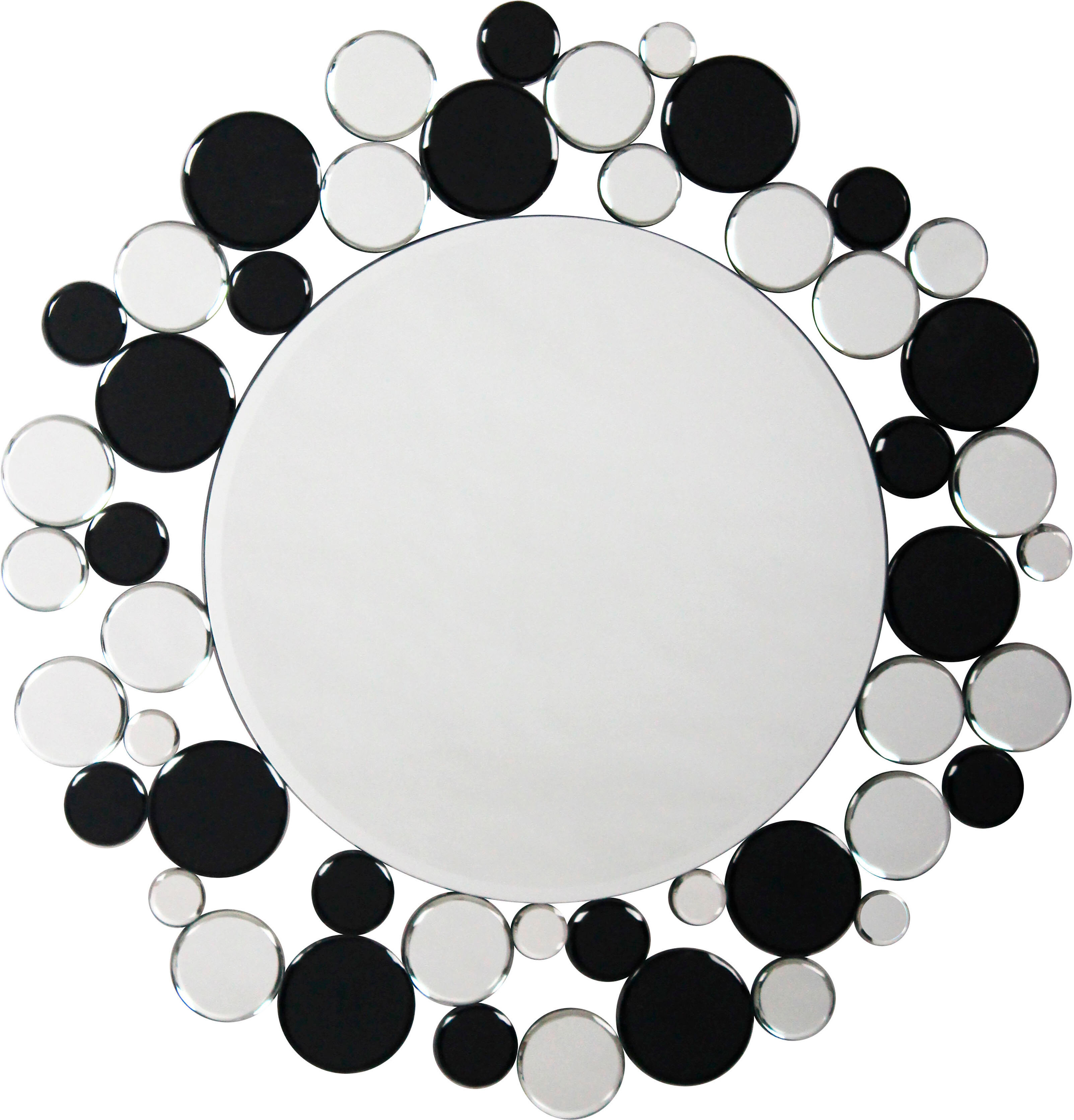 Dekospiegel KAYOOM "Bubble 1925", schwarz, B:80cm H:1,6cm T:80cm Ø:80cm, Metallhaken, Spiegelglas, Spiegel, Dekospiegel, Wandspiegel schwarz B/H/T: 80cm x 1,6cm x 80cm Ø 80cm