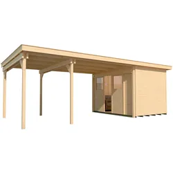 Weka Schiebetürhaus 225 mit 445 cm Anbau - 21 mm-Schiebetürhaus 225 mit 445 cm Anbau Gr. 1 (654 x 295 cm) - 50 % Rabatt auf Dacheindeckung