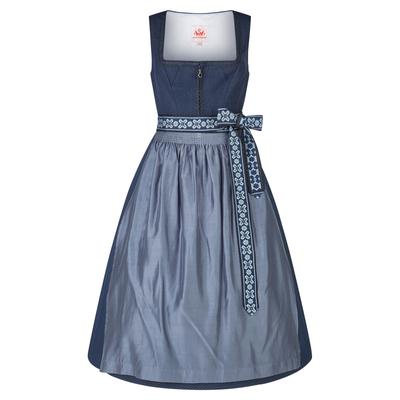 Dirndl SPIETH & WENSKY "Spieth & Wensky Dirndl Käthe", Damen, Gr. 40, blau, festlich, regular fit, eckiger Ausschnitt, Kleider, in Midilänge