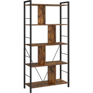 Vasagle Bücherregal LBC121B01, schwarz / vintage braun, aus Metall / Holz, 5 Ebenen, 74 x 150 x 30cm