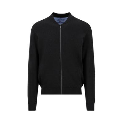 Cardigan FYNCH-HATTON, Herren, Gr. XL, schwarz, Strick, Obermaterial: 100% Baumwolle, bestickt, unifarben, regular fit hüftbedeckend, V-Ausschnitt, Flachstrickbündchen, Strickjacken, mit Reißverschluss