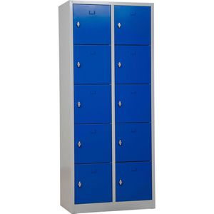 G-Office Schließfachschrank SHC.10, blau, 10 Fächer, Stahl, 80 x 190cm, mit Drehriegel