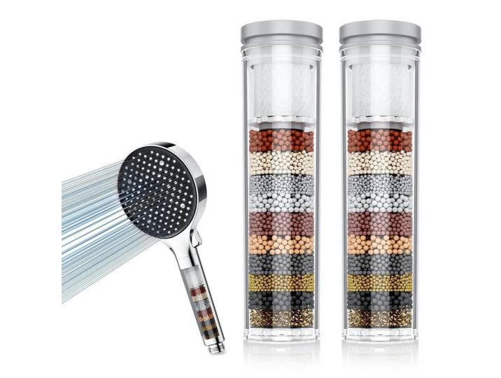 Duschfilter 25-stufige Filtration 2er Set, Mehrfarbig, Kunststoff, 5x3x10 cm, Badezimmer, Baden & Duschen, Duschköpfe & Duschschläuche
