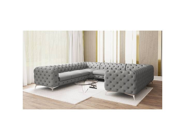 Wohnlandschaft I Grau Microfaser Enza 346 x 73 x 323cm Ausrichtung rechts Glamour
