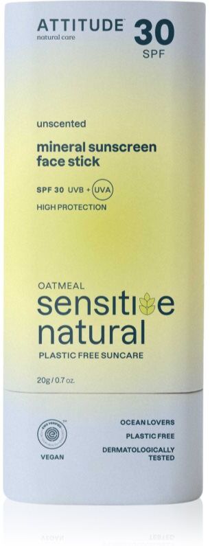 Attitude Sensitive Natural Face Stick crème solaire minérale en stick peaux sensibles 20 g