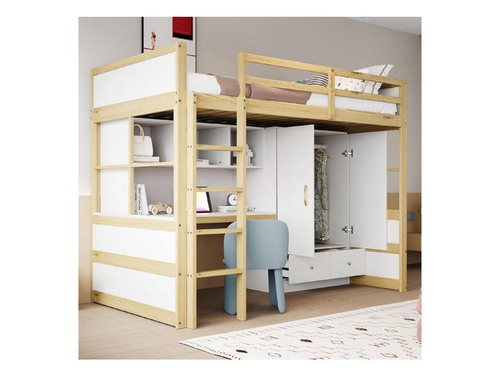 LuxusKollektion Hochbett Hochbett 90x200 mit Schreibtisch (1-St)