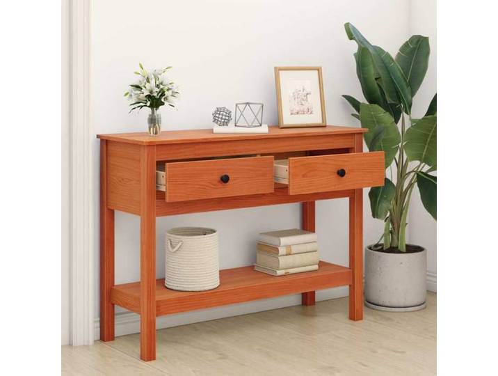 Promo printemps Table console - SHELD - Armoire d'entrée - Pour salon - Cire marron 100x35x75cm Pin massif M4641826